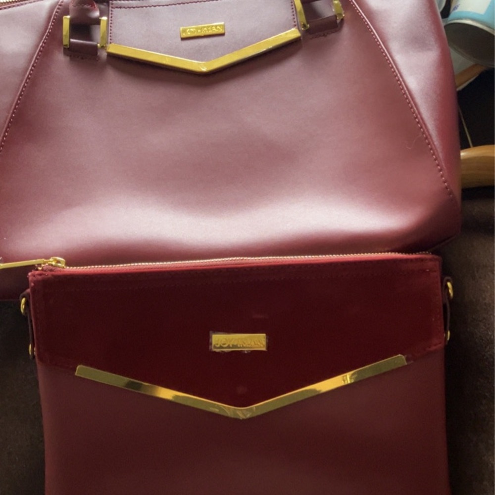 Joy&Iman  Red Shoulder Bag Luxurious Gold Accents